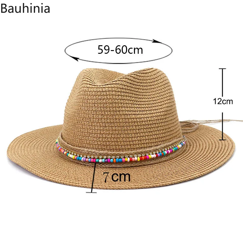 

Bauhinia Summer Straw Hats for Women 59-60CM Men's Sun Protection Beach Hat Outdoor Breathable Panama Jazz Cap Gorras Hombre