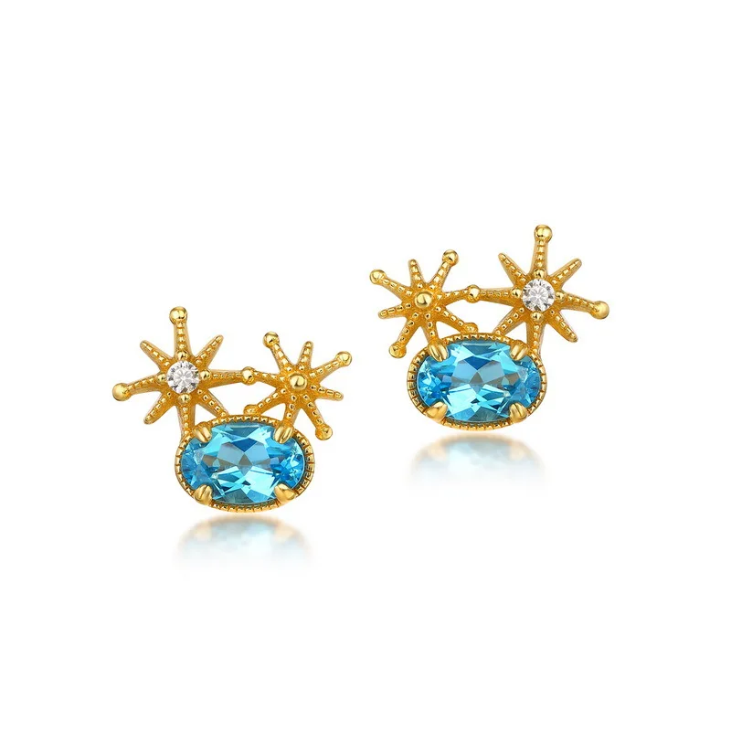 

Kinel 925 Sterling Silver Blue Topaz Earrings For Women Sparkling Gemstone Setting Luxury Trendy Jewelry 2023 Spring New