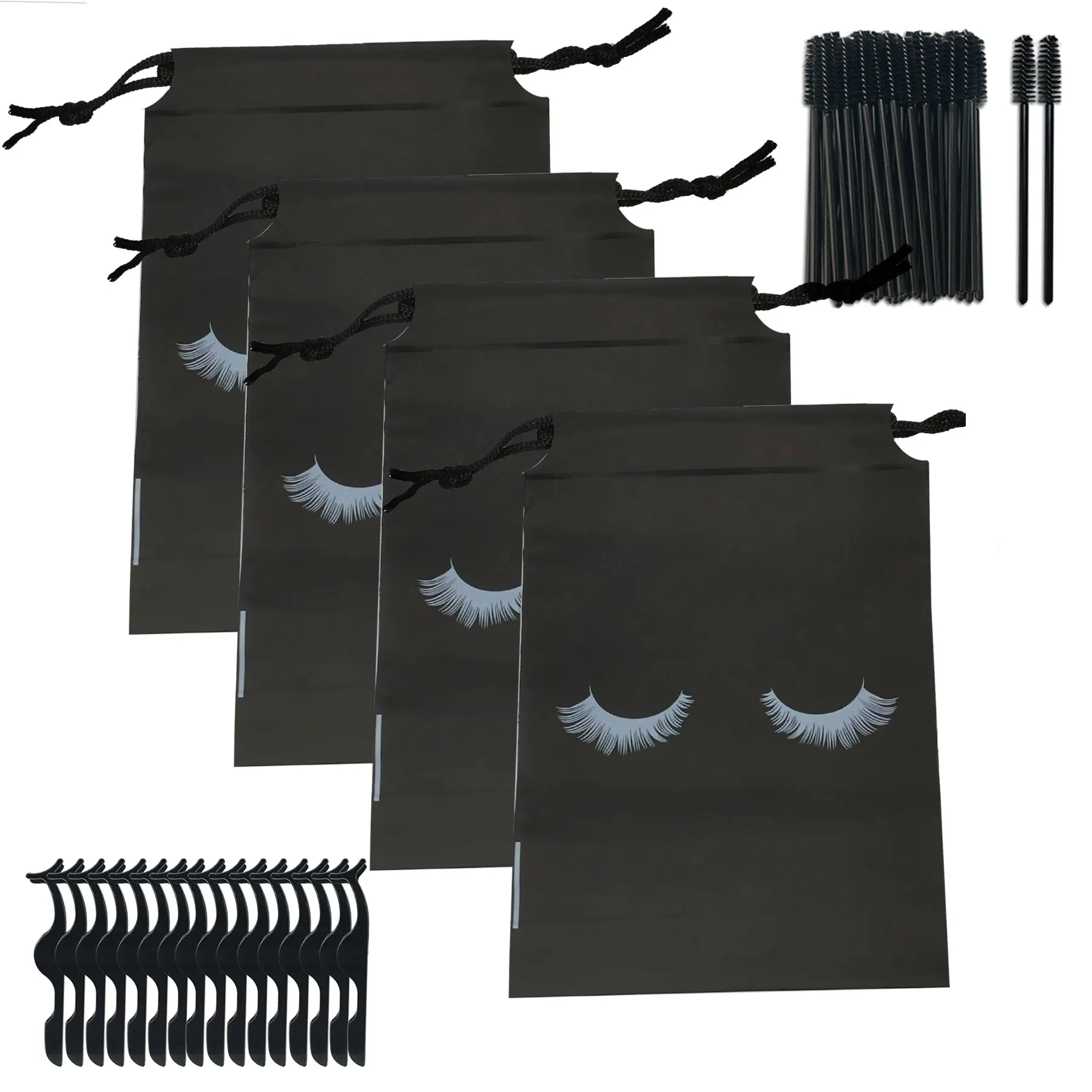 

50/100sets Eyelash Package Bags With Disposable Mascara Wands And Eye-lash Tweezers Whole Lash Packaging Salon Supplier Bulk