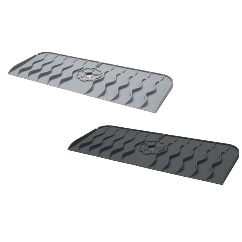 

1 Piece Silicone Faucet Mat Water Ripples Kitchen Faucet Water Catcher Mat Large Sink Splash Pad Countertop Protector Grey