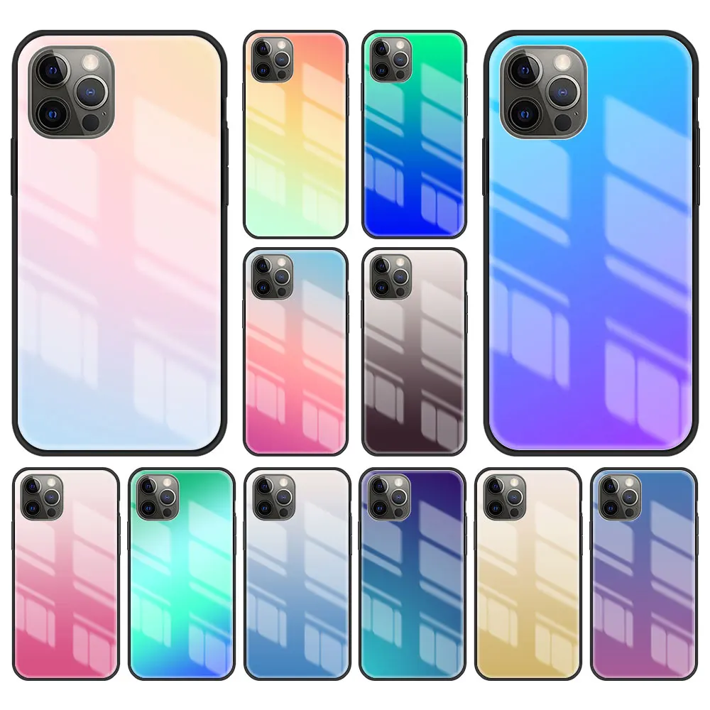 

Colorful Gradual Change Tempered Glass Case For iPhone 11 12 13 Pro XS Max 13Mini X XR Hard Case For iPhone 7 8 Plus SE2 Fundas