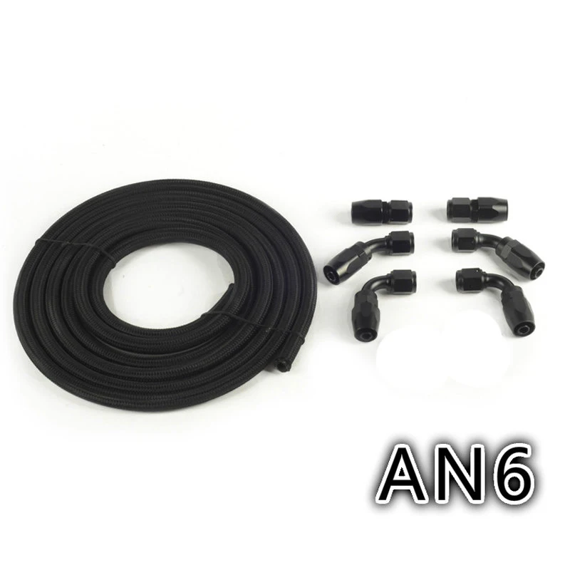 

AN6 Hose End Fittings Adaptor Kit 3Meter Black Oil Fuel Hose Line AN6 Double Stainless Steel Braided Oil Hose