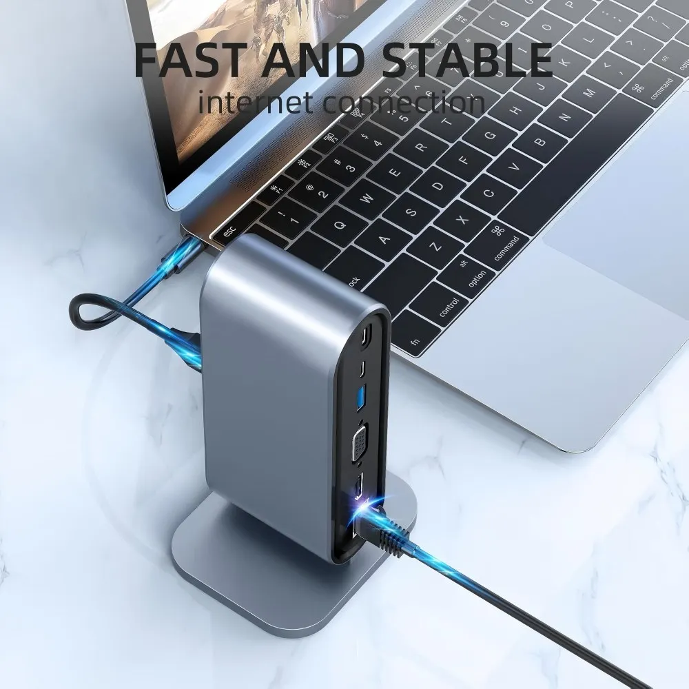 Док-станция NULOXO 12-в-1 USB-C с поддержкой двух мониторов, HDMI, VGA, 100W PD, 4 портами USB 3.0, Ethernet, аудиовыходом, слотами SDTF для MacWindows (art.: 3920dc22cb390) - 3920dc22cb390