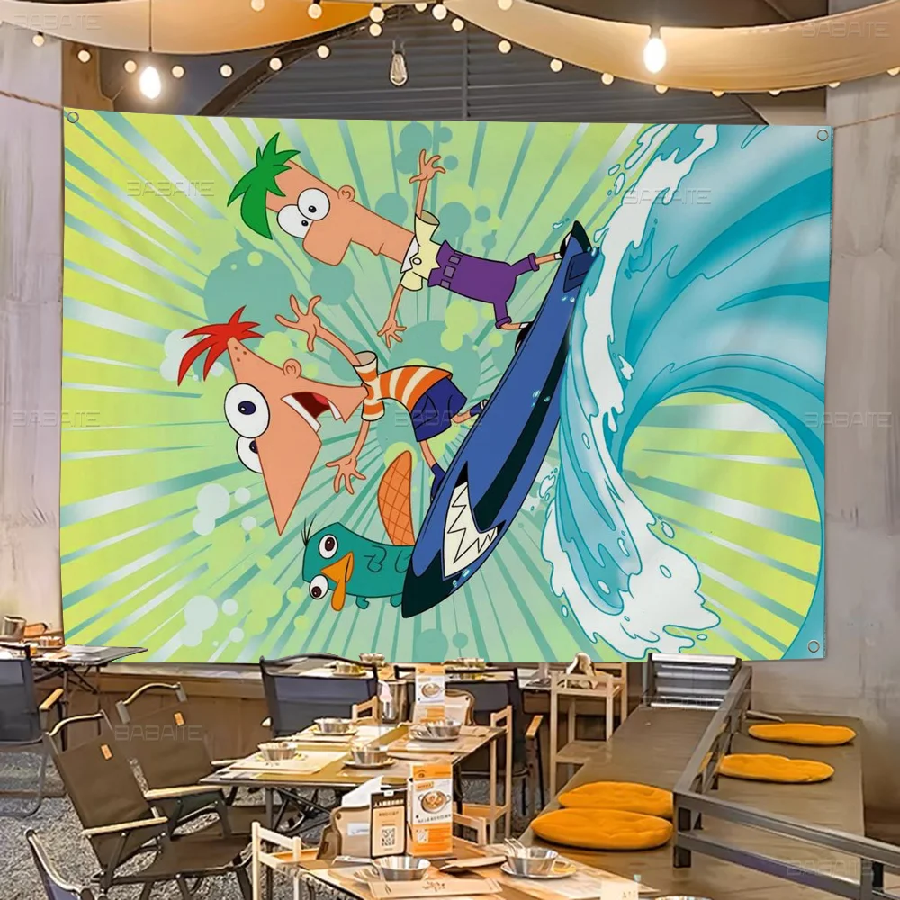 P-phineas мультфильм F-фаски ретро флаги множественный выбор живой студийный стенд