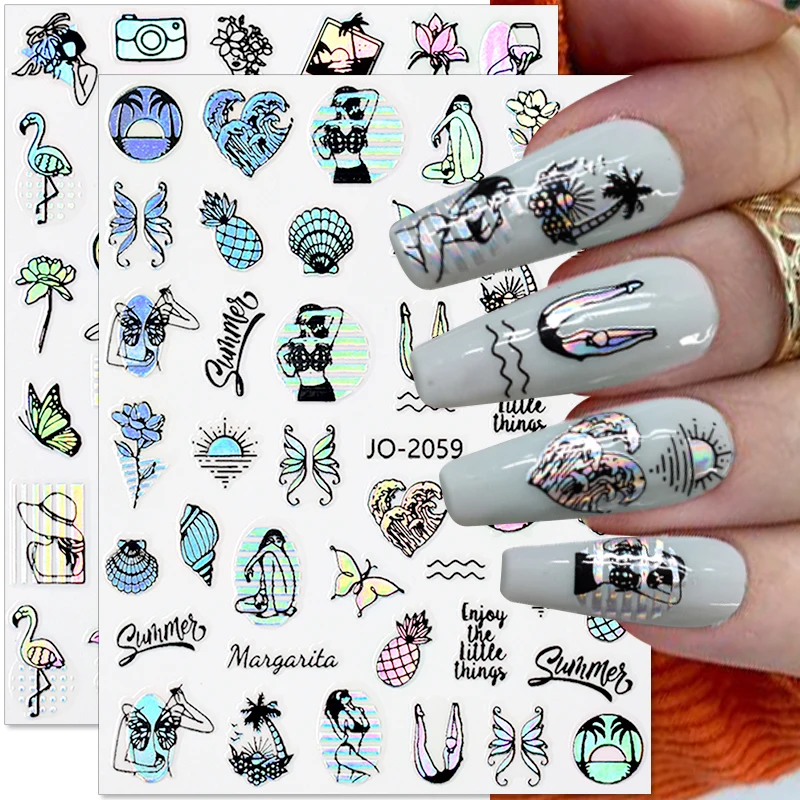 

Laser Butterfly Nail Stickers Floral Nail Decals 3D Flowers Grass Fruits Nail Art Stickers DIY Nails Decorations Women Manicure