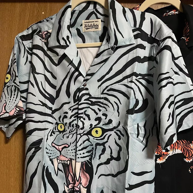 

MARIA Hawaiian WACKO Casual White Tiger Print Men Women 1:1 Wacko Maria Shirt