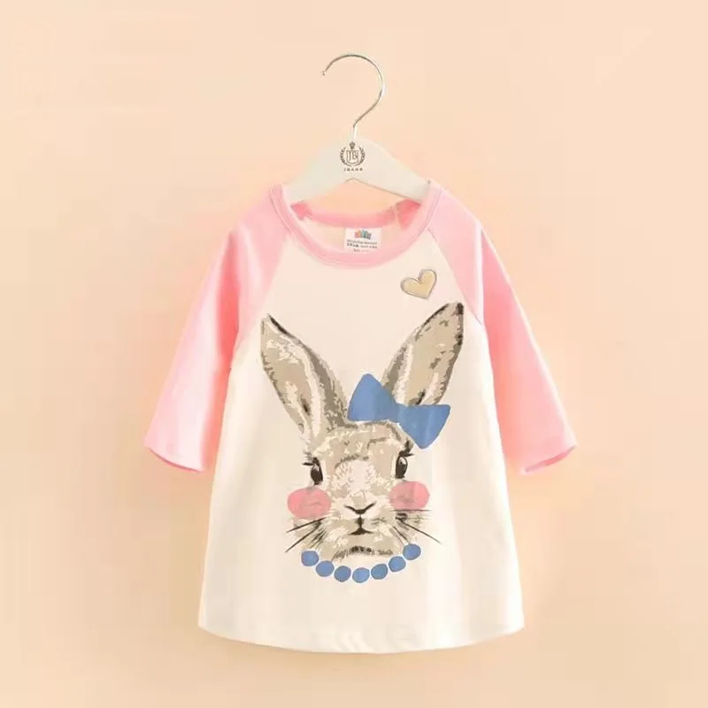 

Футболка для маленьких девочек, детские весенне-летние хлопковые удобные универсальные топы с милыми мультяшными рукавами три четверти, де...