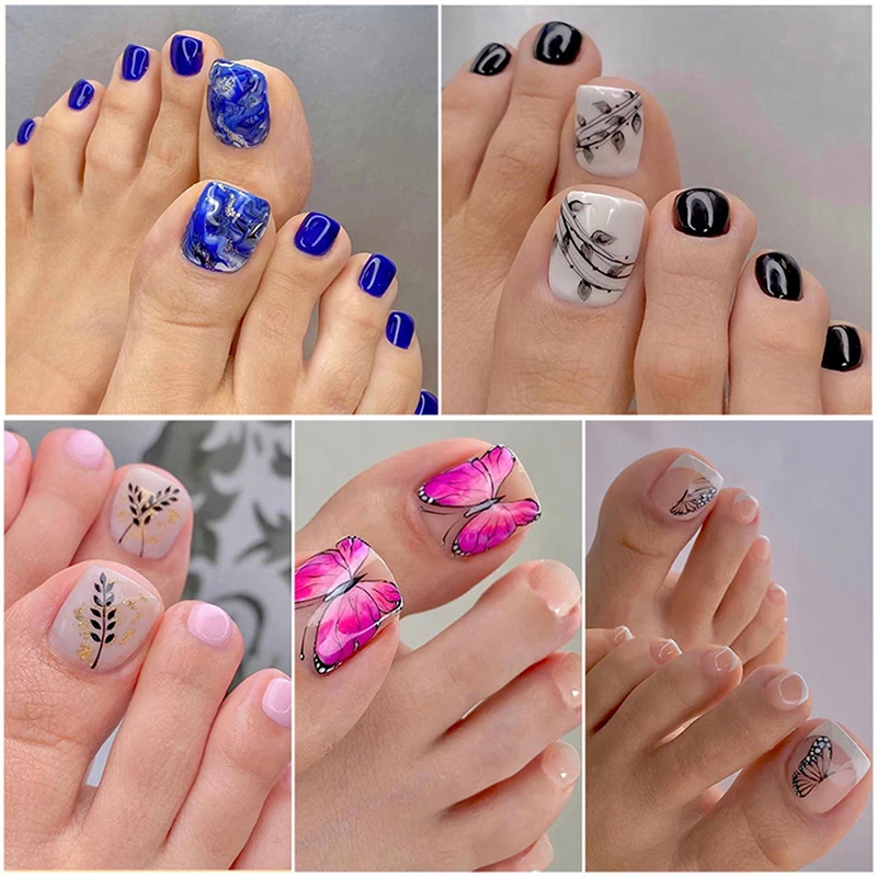 24Pcs/Box Fake Toenails French Line Glitter False Toe Nails Art Detachable Press On Toenails Acrylic Manicure Toe Tip images - 6