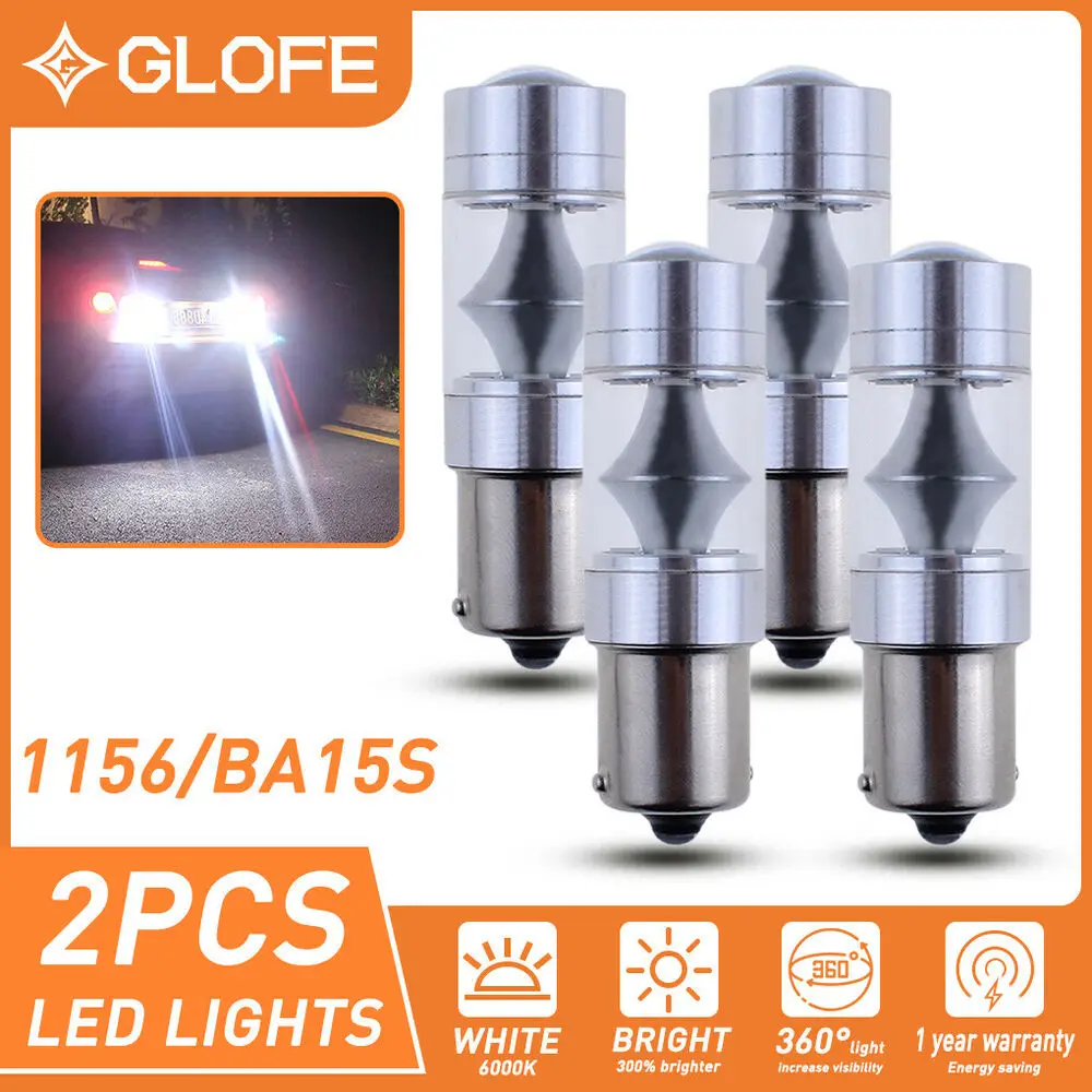 

4Pc 1156 P21W 7506 Glofe Super Bright Led Reverse Backup Brake Light Bulb 6000K