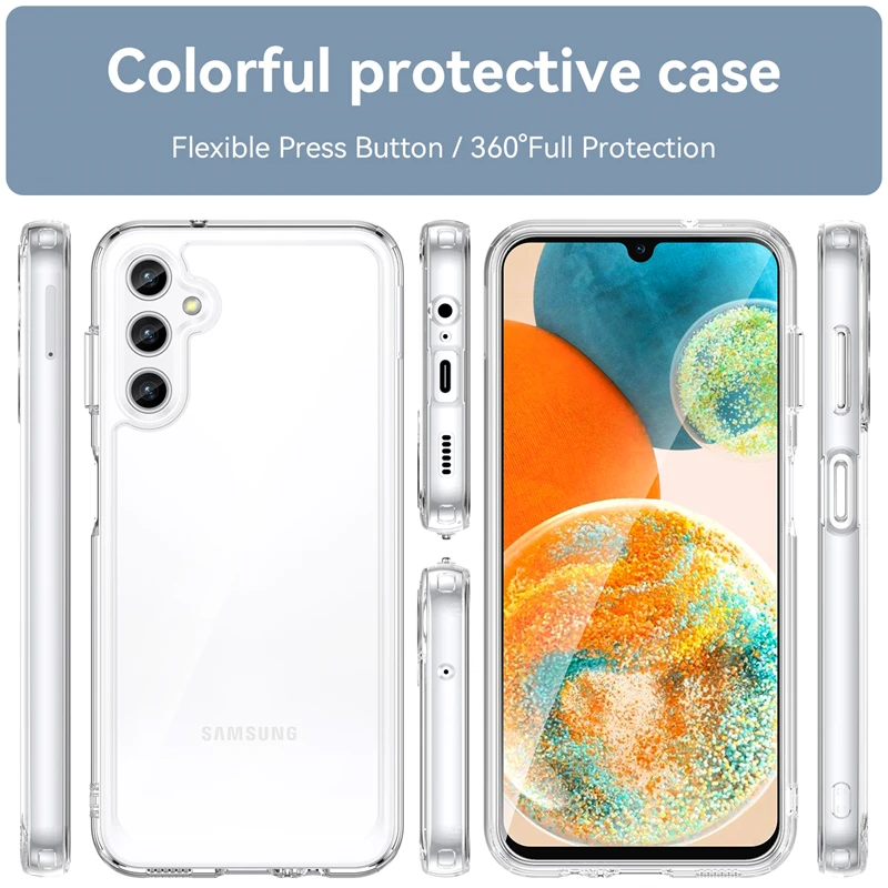 For Samsung A14 LTE Case Cover Samsung Galaxy A14 LTE Capas Shockproof Transparent Colour Frame Clear For Samsung A14 LTE Fundas