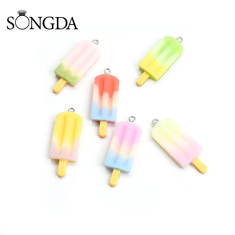 

10pcs Ice Cream Charms Candy Color Resin Mini Simulated Food Pendant For Woman Making jewelry DIY Earring Necklace Keychain Gift