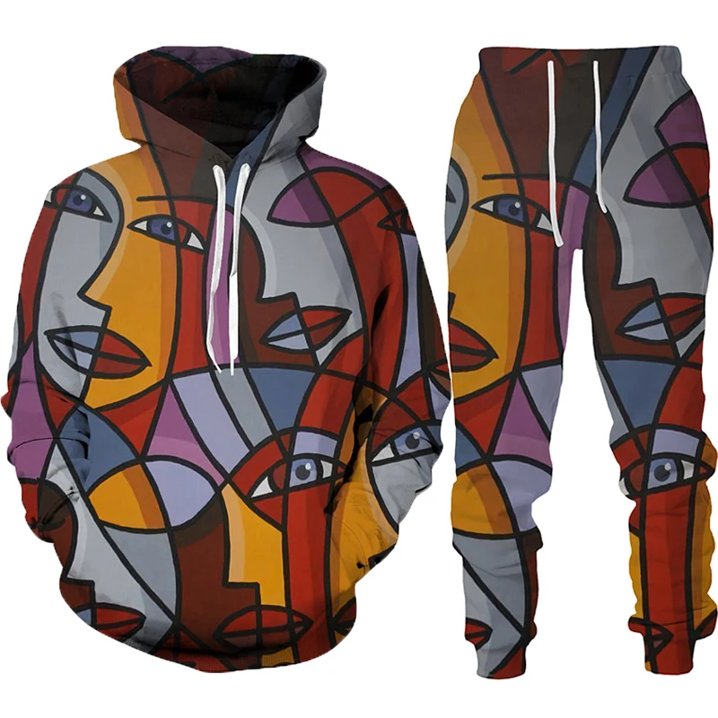 

Vintage3d Print Hoodies Trousers Suits Men Women Tracksuit Two Piece Sets Long Sleeve Top Streetwear Style Hip Hop Men‘s Clothes
