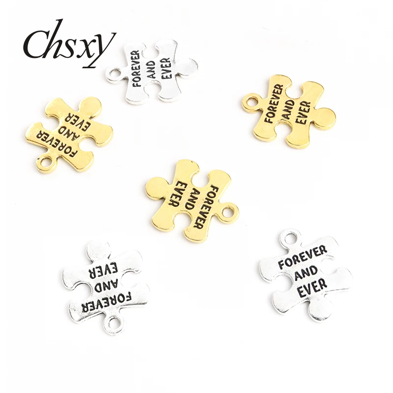 

10pcs Charms Jigsaw Puzzle "FOREVER AND EVER" Pendant for Making DIY Handmade Necklace Earring Jewelry Accessories Supplies Gift