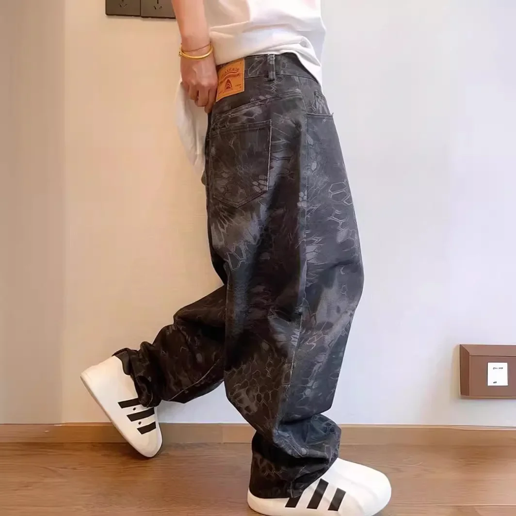 2024 весенне-осенние винтажные холщовые камуфляжные джинсовые брюки со змеиным