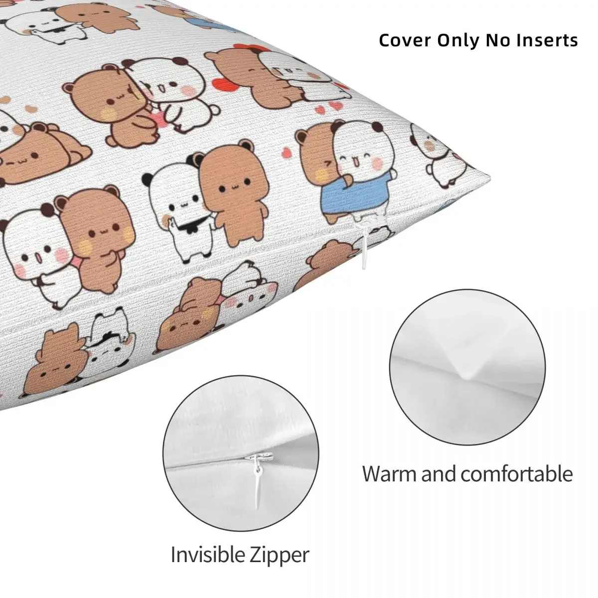 Bubu Dudu Pattern Pillow Case Panda Bear Cushion Covers Vintage Zippered Decor Pillowcase for Home 40x40cm