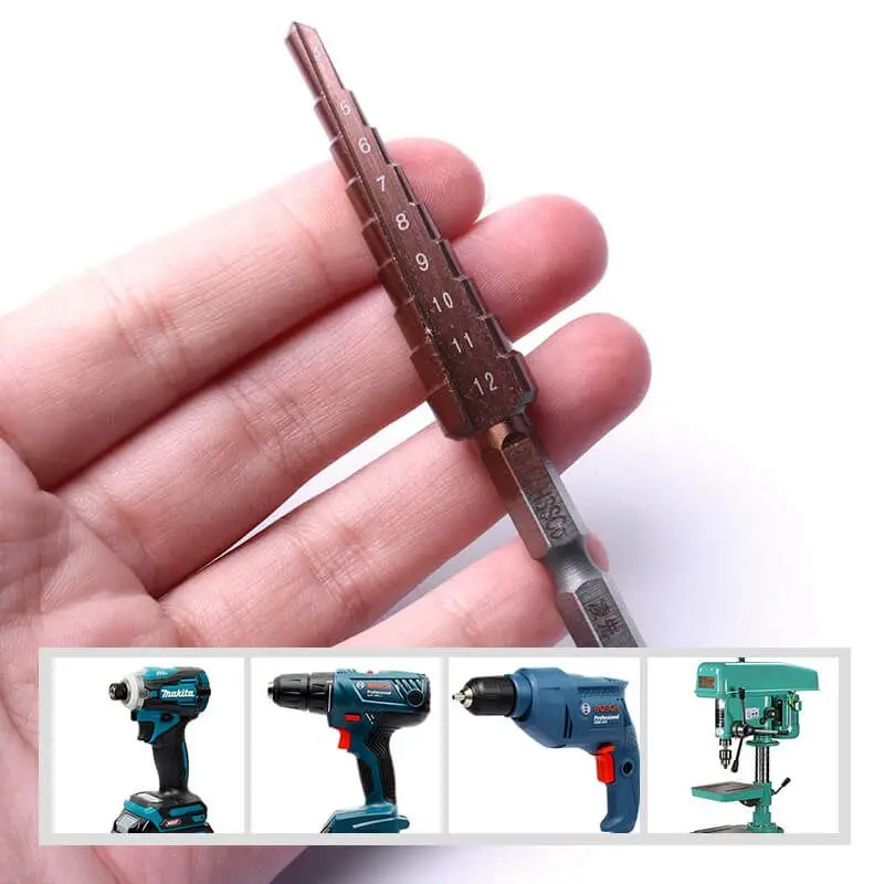

1pcs Stainless steel hexagonal shank straight groove step drill 4-12MM（9 steps）Metal Hole Saw Cutter Core Cone Drilling Tools