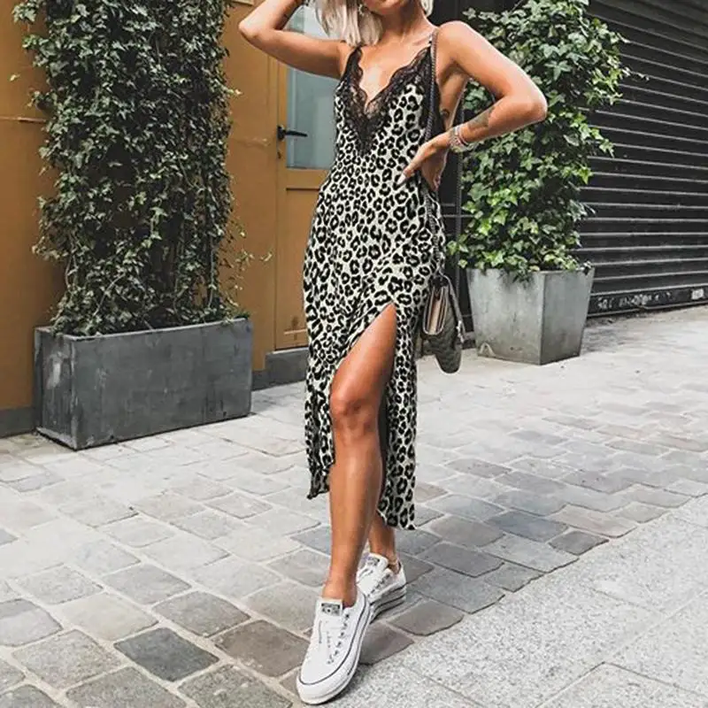 Женское летнее платье-трапеция с леопардовым принтом без рукавов | Женская