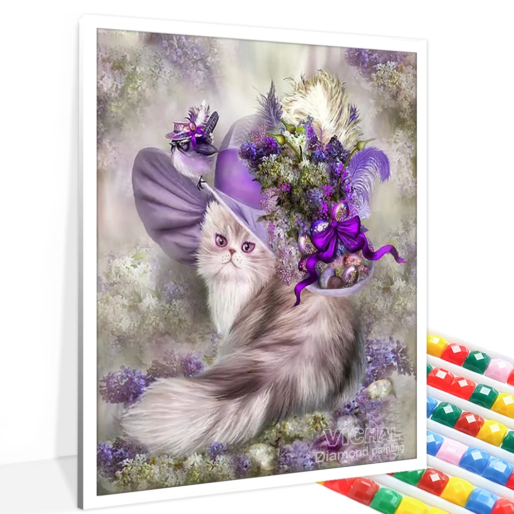 

5D алмазная живопись, вышивка крестиком, "элегантная кошка с шляпой", "сделай сам", набор мозаики с квадратными/круглыми животными, европейски...