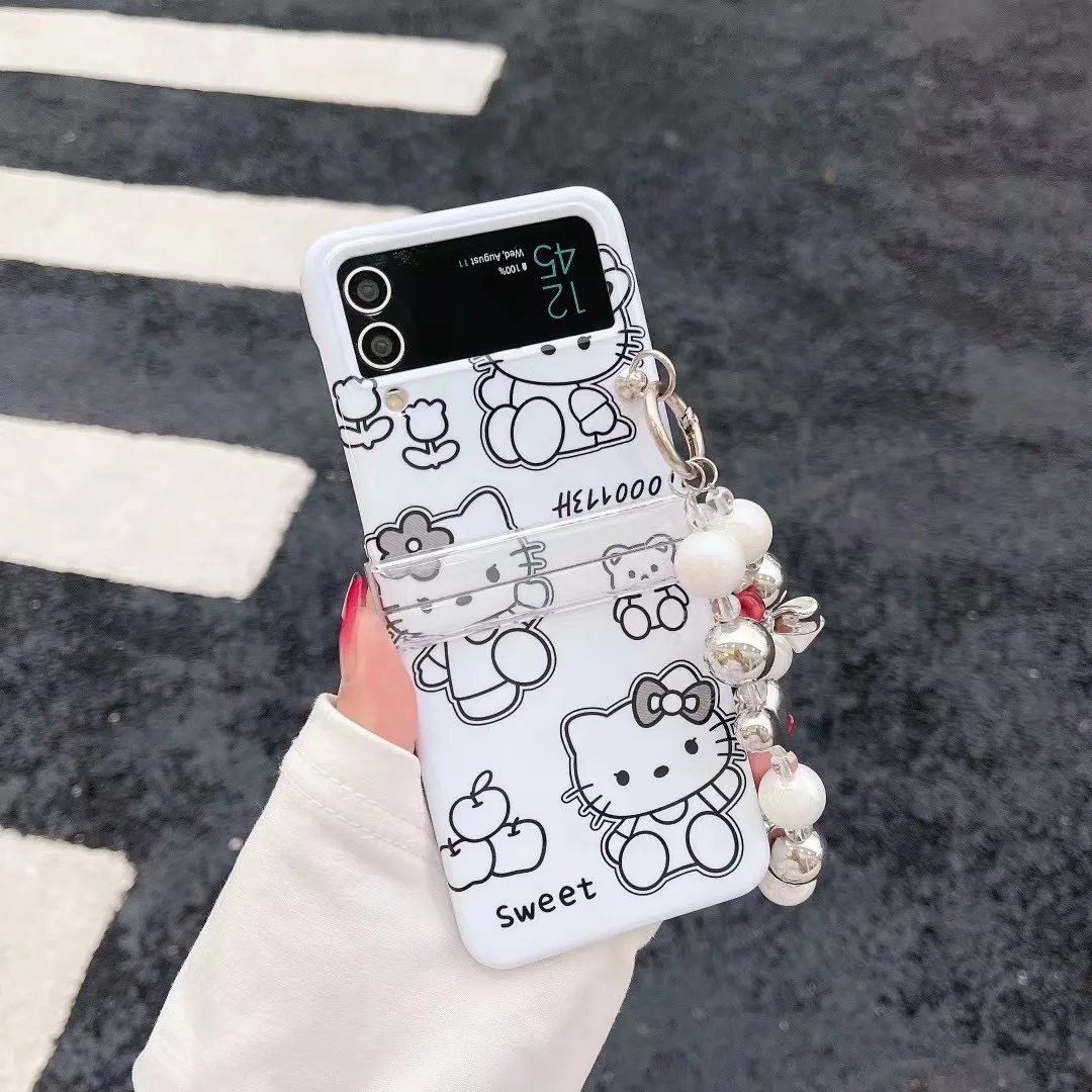 

Hawaii Sanrio Hello kitty With Bracelet Phone Case for Samsung Galaxy Z Flip 3 Hard PC Back forZ Flip 4 Case send girlfriend