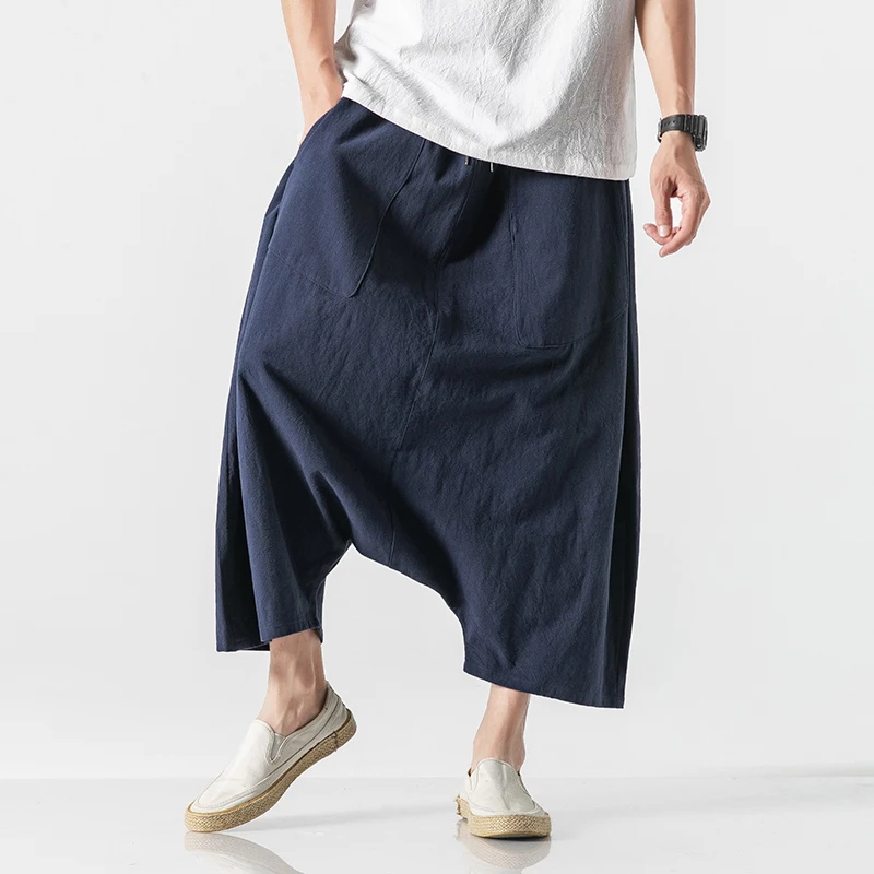 Fashion Loose Cross Pants Men Harajuku Style Plus Size Harem Pants 2022 Linen Casual Pants Japanese Harajuku Men Sweatpants 5XL