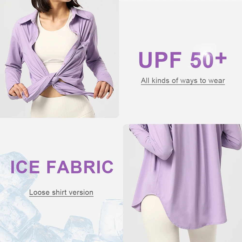 Summer Sun Protection Yoga Shirt Loose Ice Silk Cool Women's UV Protect Clothing Outdoor Sports Climbing Fitness Overshirt