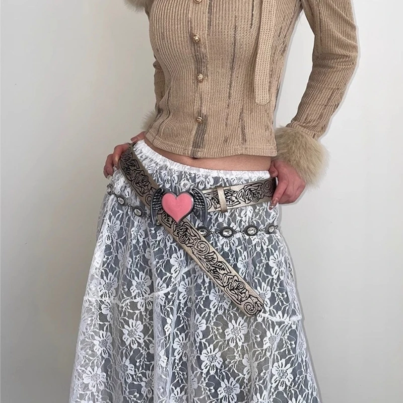 95AB Fairycore многослойная асимметричная прозрачная кружевная юбка-миди с цветочным