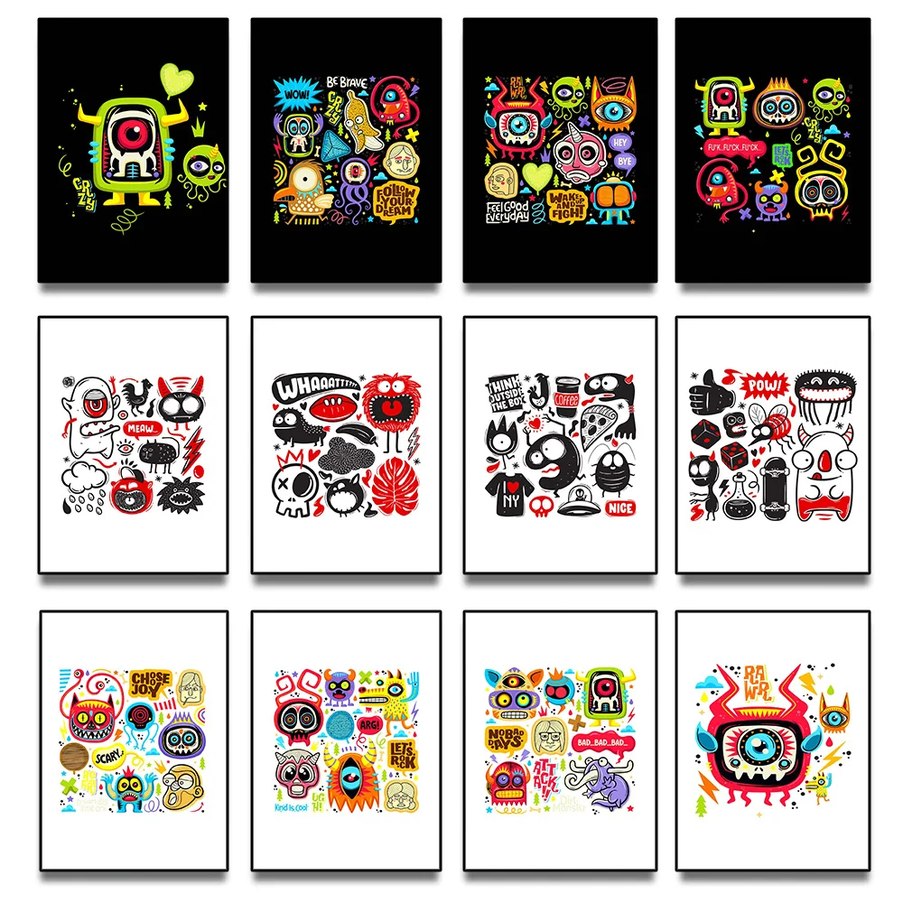 

Abstract Art Canvas Painting Funny Cute Graffiti Art Poster Picture Printing Wall Art Family Living Room Cartoon Decoration Gift