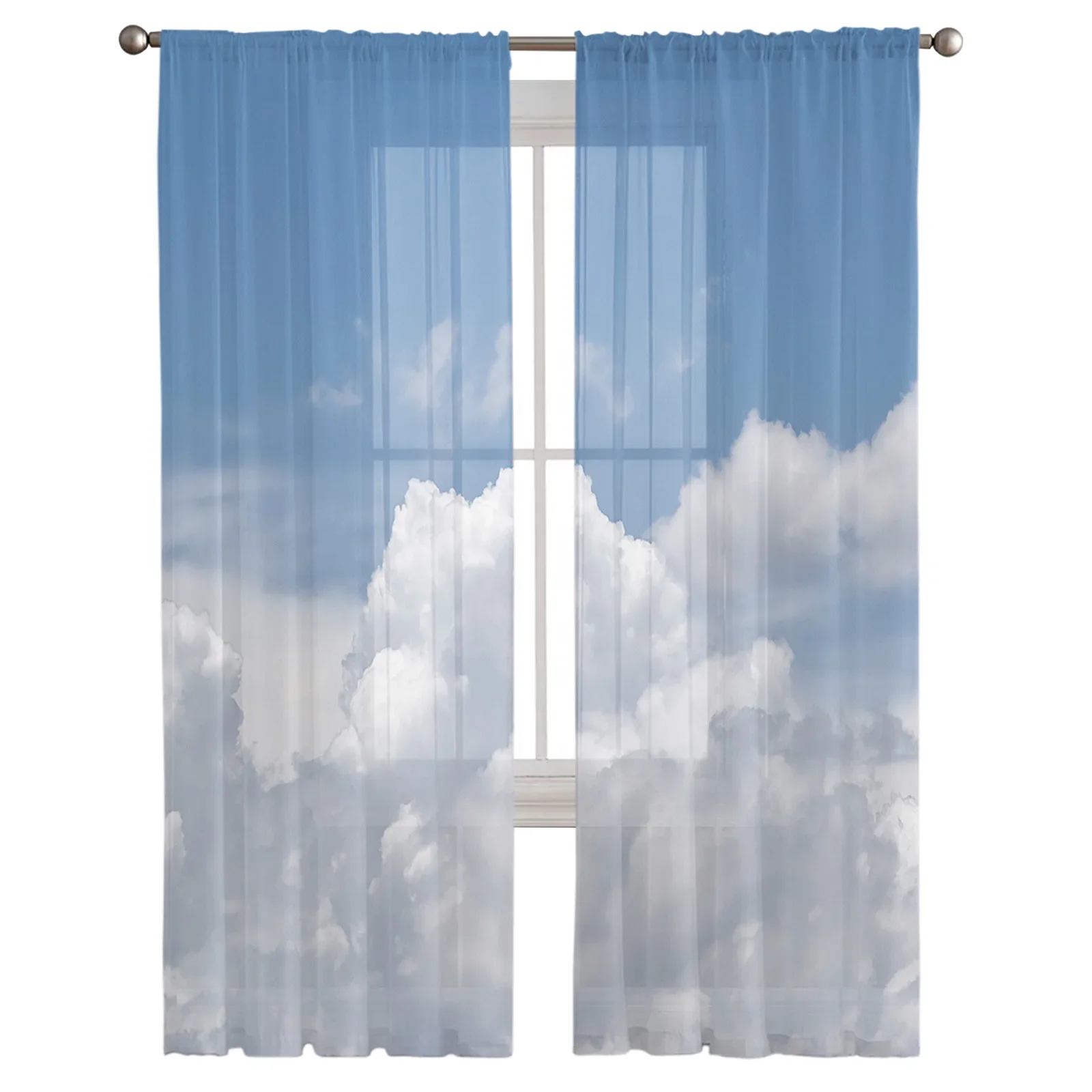 Постепенное прозрачное небо с белыми облаками тюлевые шторы для гостиной