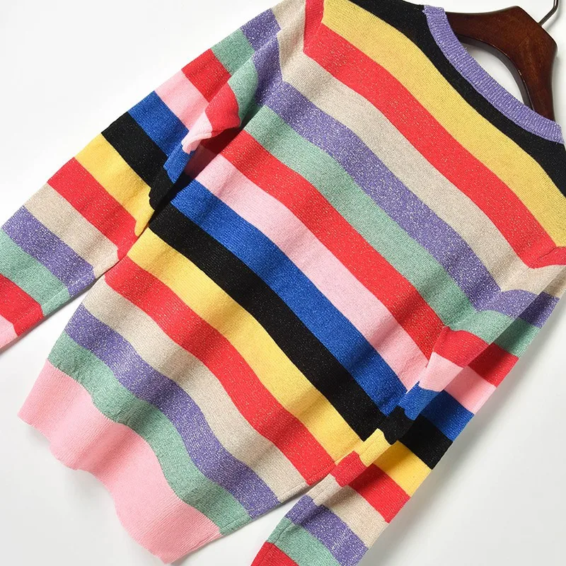 Женский свободный свитер с люрексом разноцветный Повседневный пуловер в