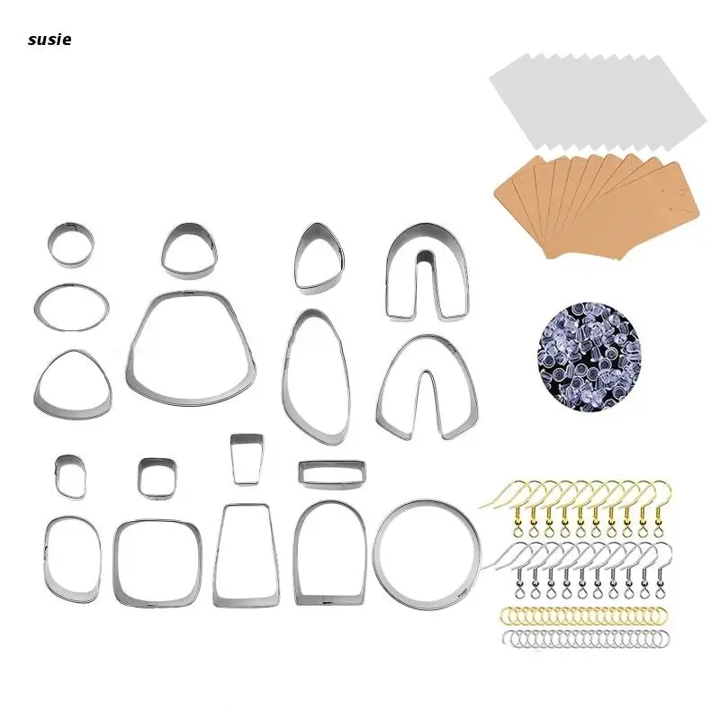 

X7YA 18 Shapes Polymer Clay Earring Cutters with Earring Cards Earring Hook Jump Ring
