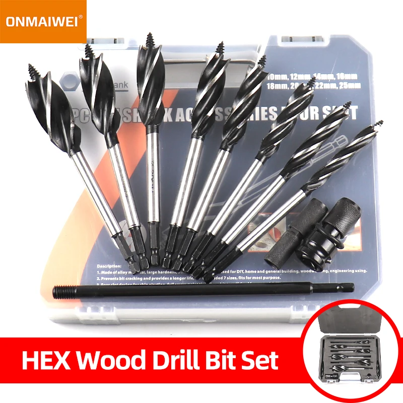 11pcs Woodworking Tools for Carpentry in Wood 4 Flute Hex Shank Wood Hole Cutter 10-25mm Drill Bit Set Working Carpenter
