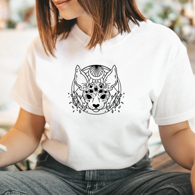 

Rock College Funny Sphynx Halloween Womens Clothing Gothic Fashion Graphic T Shirt Wicca Skull Tshirt Harajuku Tops