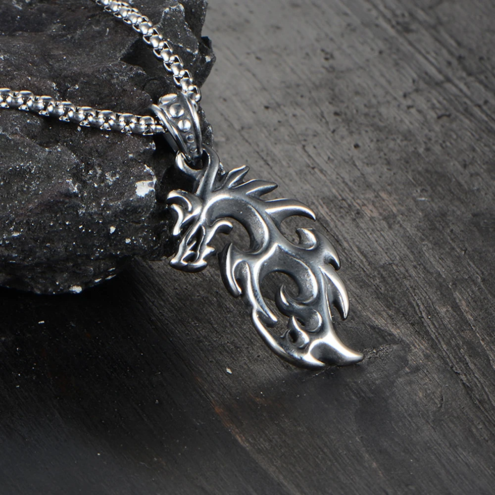 

Vintage Stainless Steel Flame Dragon Pendant Necklace Punk Hip Hop Biker Men Pendant Chain Fashion Jewelry Gift Wholesale