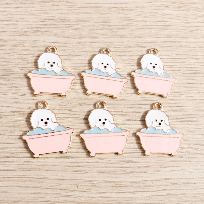 

10pcs 24x27mm Cartoon Animal Charms Enamel Take Bath Dog Charms Pendants for Jewelry Making DIY Earrings Necklaces Crafts Supply