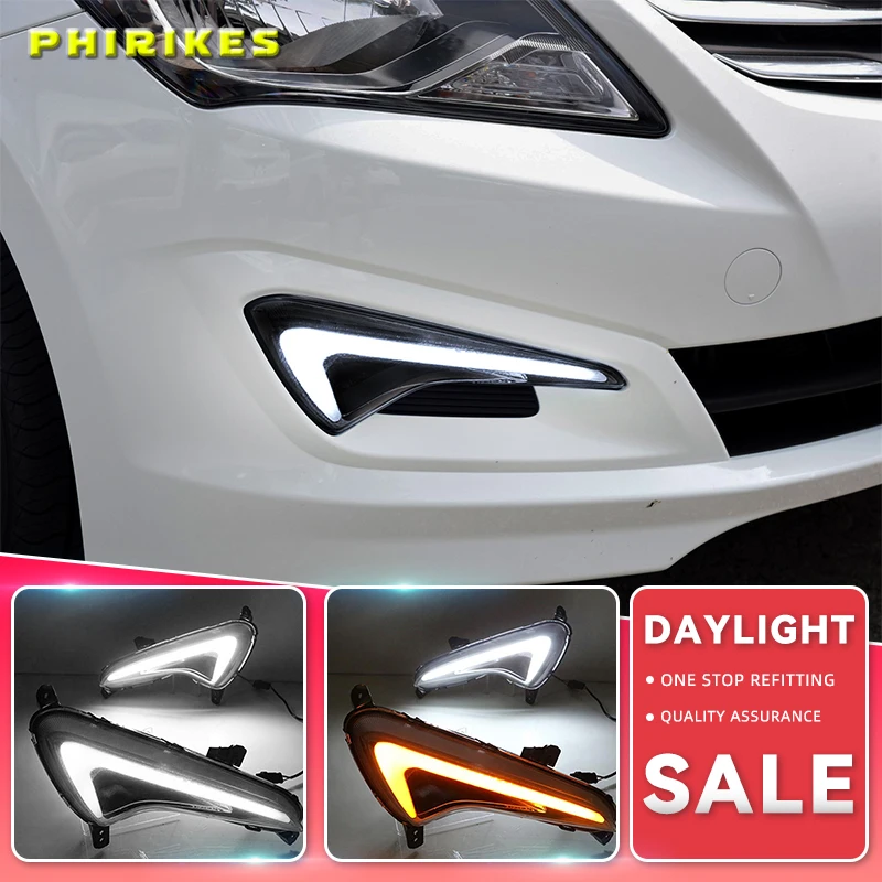 

Дневные ходовые огни для Hyundai Solaris 2014, 2016, желтые дневные ходовые огни, дневные противотуманные фары, 2 шт.