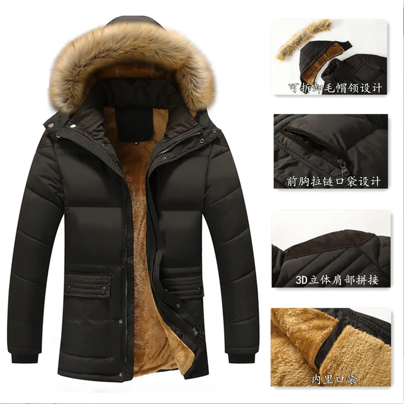 2023  Men's New Leisure Plus Fat Winter New Men's Cotton Jacket Hooded Cotton Coat Big Hair Collar Medium Long Coat Men  Coat