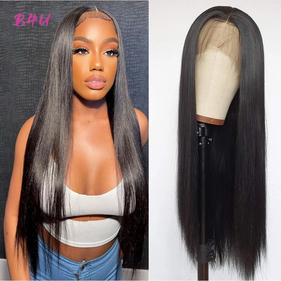 Enlarge Straight Lace Front Wigs Transparent Lace Frontal Human Hair Wig B4U Hair Brazilian Straight Lace Closure Wig For Black Women