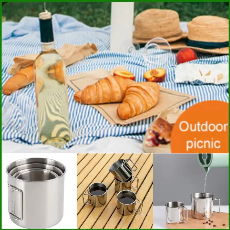 

Tea Coffee Beer Cup Hike Tourism Travel Picnic Portable Mug Hiking Picnic Foldable Handle Stailess Steel Drinkware Cup Camp Use