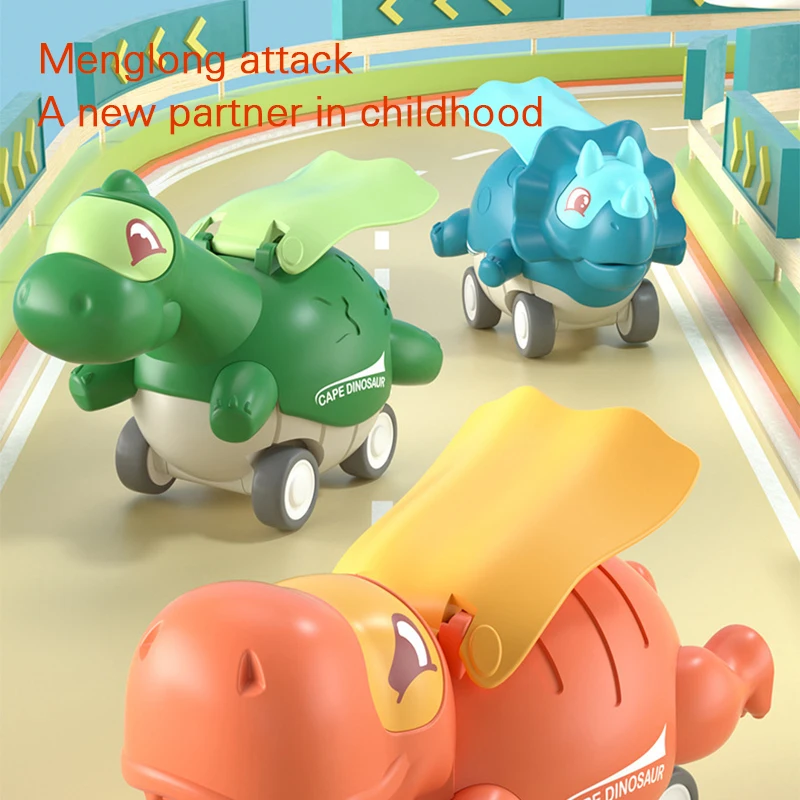 

Cartoon Cape Dinosaur Toy Cars Press to Slide Plastic Racing Car Toy Vehicle Model Stuffer Gift for Kids PR Sale