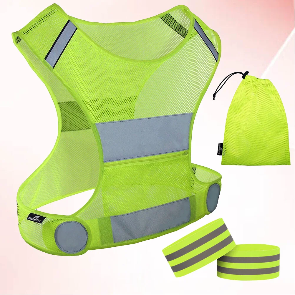 

1 Set Useful Reflective Vest Durable Running Vest Portable Reflective Vest Set with Wrist Strap (Yellow)
