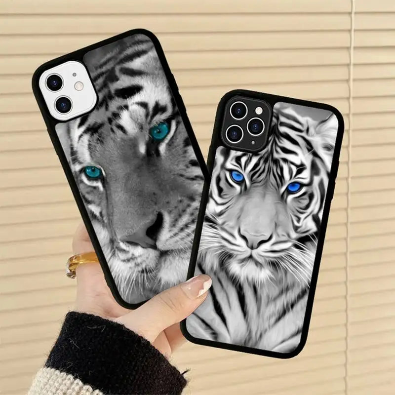 

white tiger Phone Case Silicone PC+TPU Case for iPhone 11 12 13 Pro Max 8 7 6 Plus X SE XR Hard Fundas
