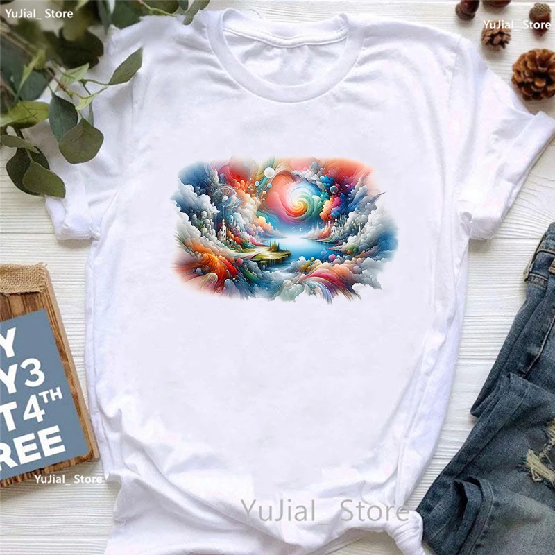 Женская футболка с принтом Rainbow Dreamscape летняя модная повседневная коротким