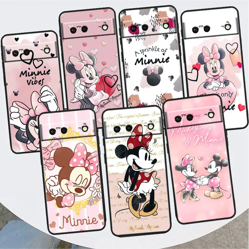 

Pink Minnie Cartoon Cute Shockproof Cover for Google Pixel 7 6a 6 Pro 5 4 4A XL 5G Black Phone Case Shell Soft Fundas Capa