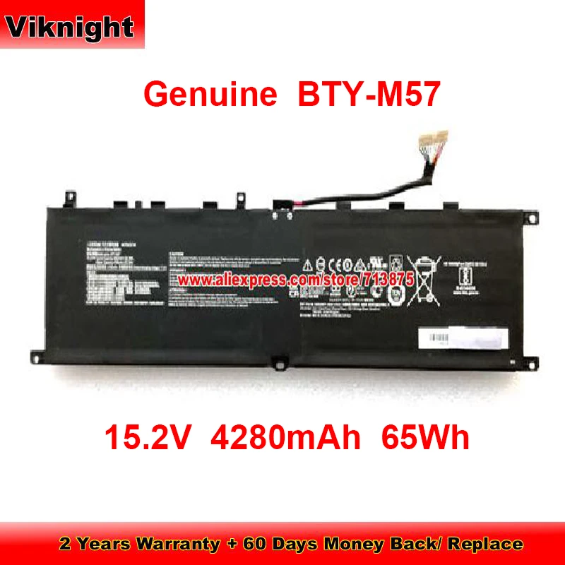 

Genuine BTY-M57 Battery 4ICP6/35/140 for Msi GP66 Leopard 10UG GP76 GS65 9SE 9SF MS-17K3 Laptop 15.2V 4280mAh 65Wh
