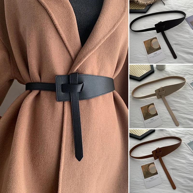

Waistband Cintos Belts for Women Girdles High Quality Designe Knot Soft Pu Leather Long Cummerbunds Wide Coat Ceinture Dress