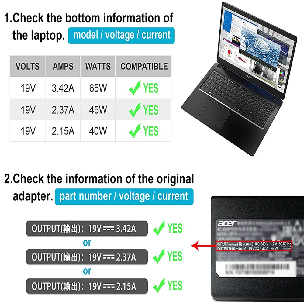 Фото Зарядное устройство для ноутбука Acer Aspire 1 3 5 №2