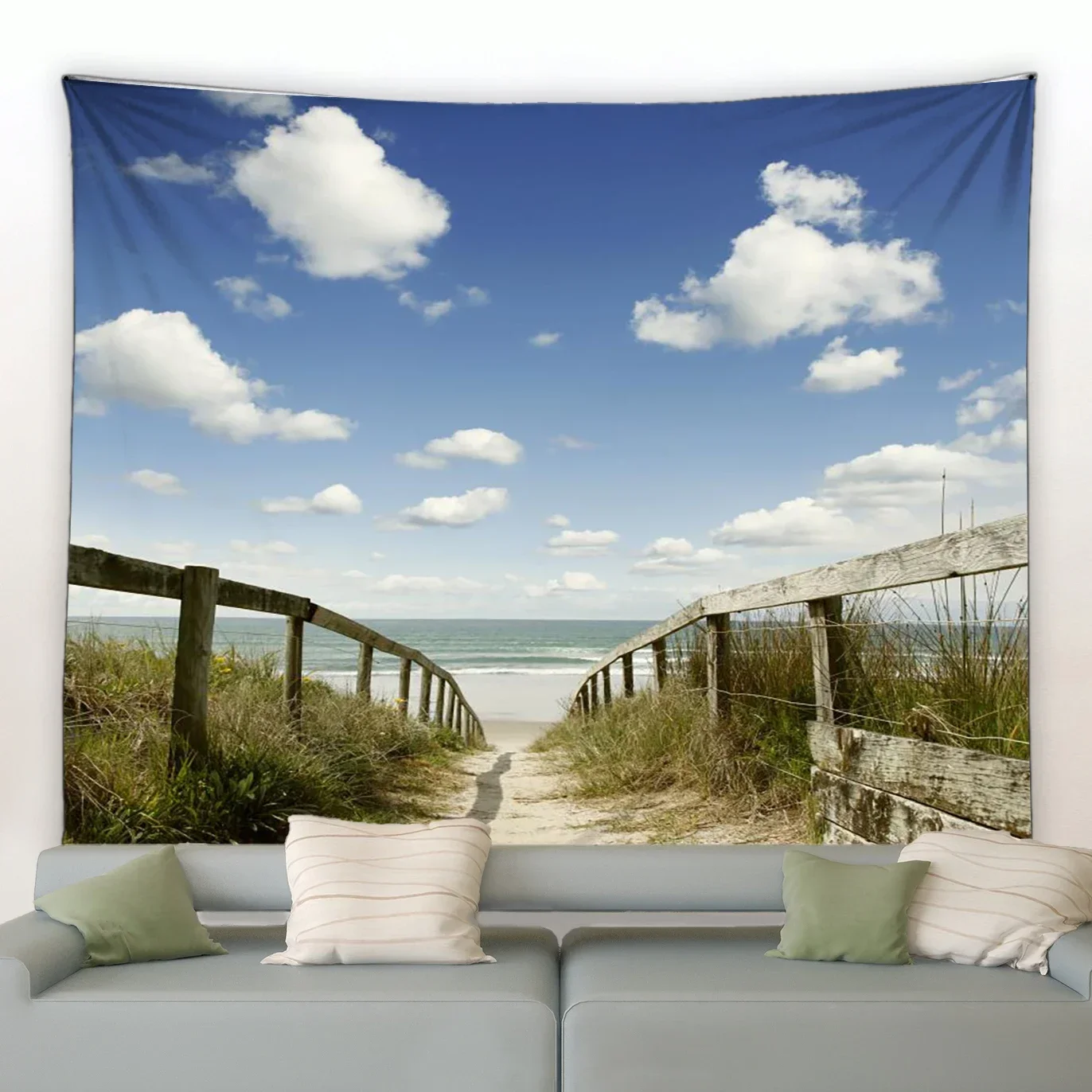 Декор комнаты Эстетический гобелен Пляж Зеленое растение Дерево Океан Пальмовый