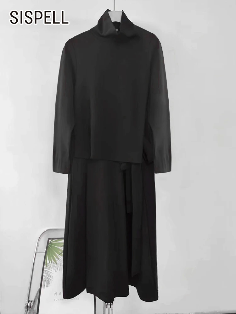 

Женское платье с высоким воротом SISPELL, однотонное свободное платье с длинным рукавом, со шнуровкой, модная одежда, весна 2023