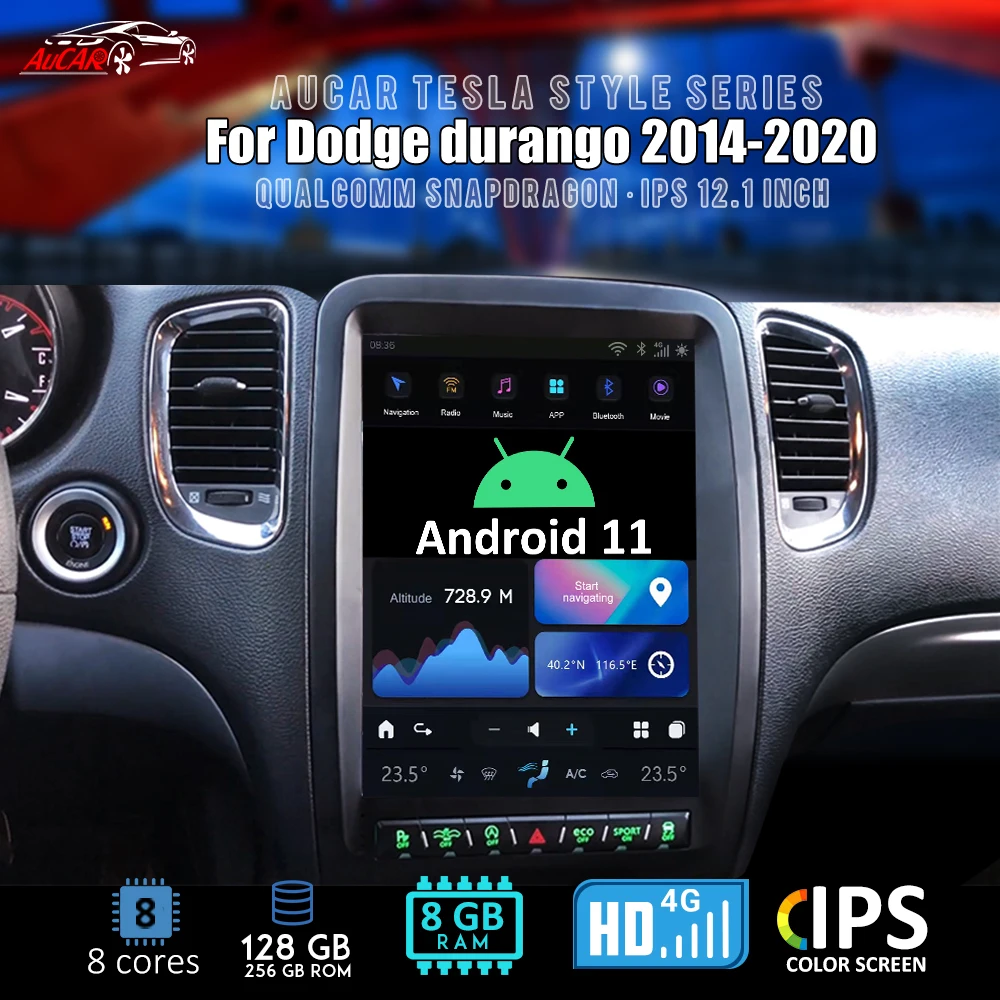 

For Dodge Durango 2014-2020 Radio Android 11 8GB RAM Head Unit Tesla Style Multimedia GPS NAVI 4G LET WiFi Durango RT SRX