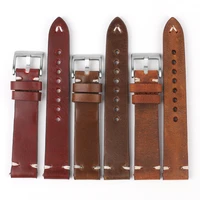 genuine leather watchband 19mm 20mm 22mm 24mm wine red brown coffee handmade stitching for men watch strap replacement